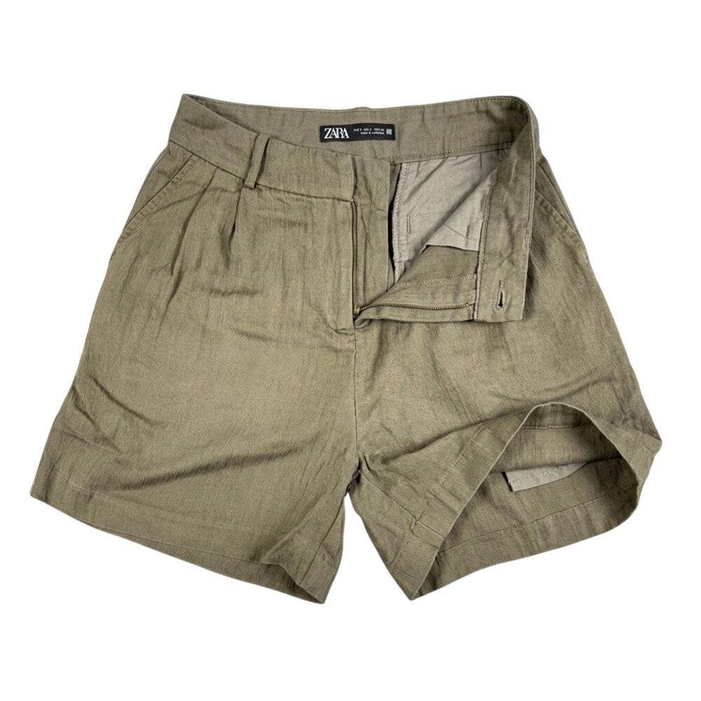 Zara Shorts Small Green Lyocell Blend Pleated High Rise Quiet Luxury Minimalist
